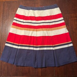 Lines Domani Striped Pleated Skirt Womens 8 Red‎ White Blue Gold Career Casual